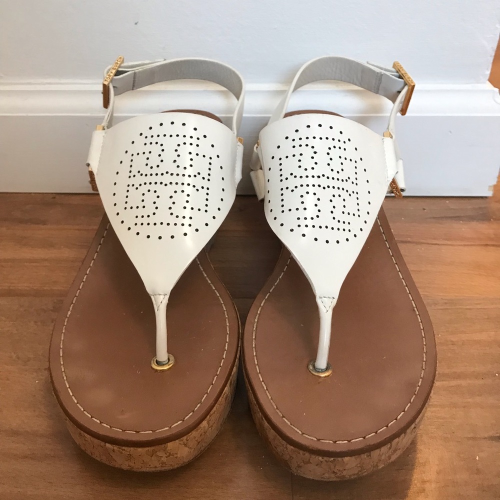 White Tory Burch cork platform sandal